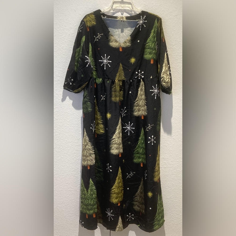 Festive Long Sleeve Dress with Tree Print Ugly Dress. Sz Med.